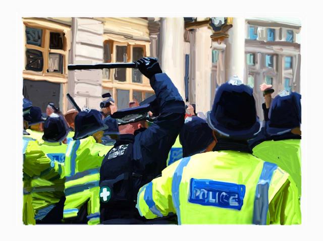 Police medic giving medicine